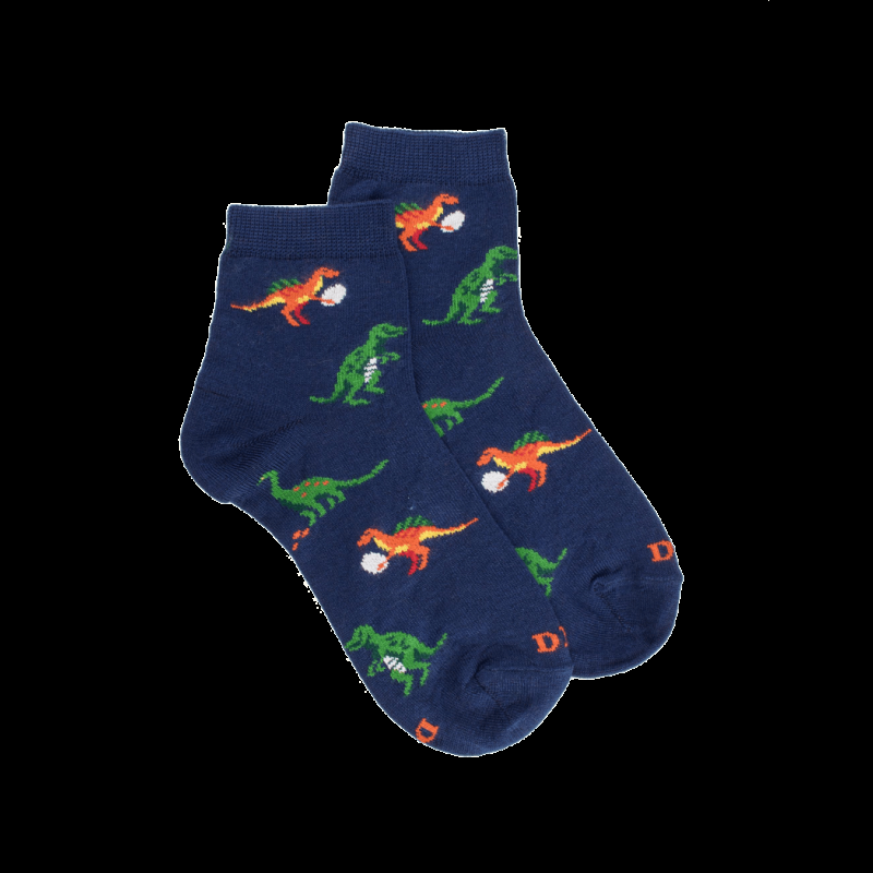 doré doré Socquettes courtes pour enfants en fil d'Ecosse à motifs de dinosaures - Bleu Voilier