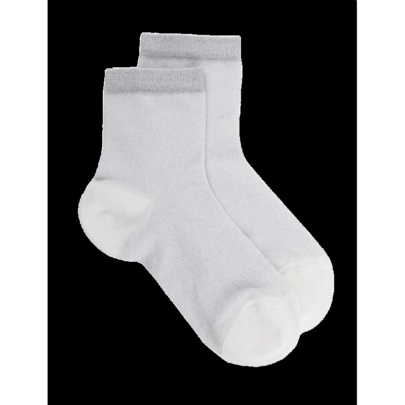 doré doré Socquettes en coton et lurex - Gris et blanc