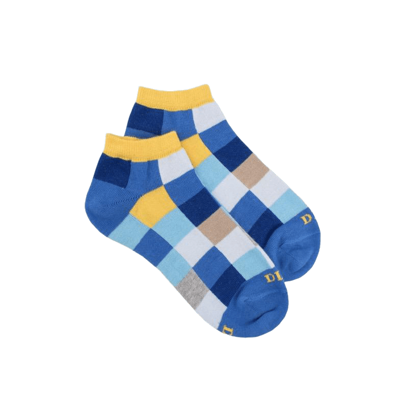doré doré Socquettes enfant à carreaux en coton - Bleu Bassin & Jaune Papaye