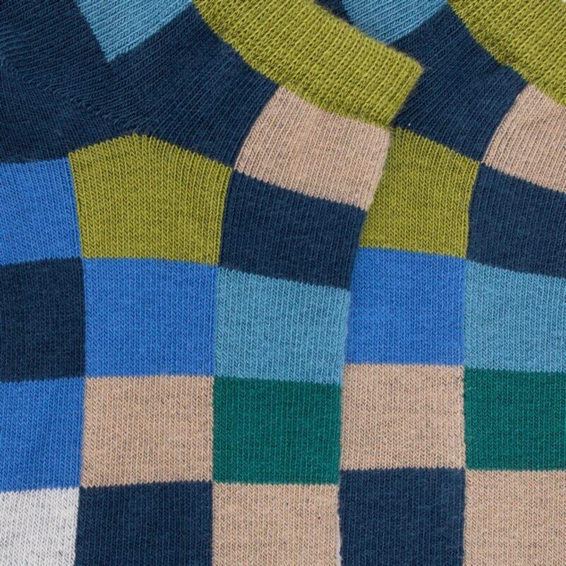 Doré Doré Socquettes Enfant à Carreaux En Coton - Bleu Croisette & Vert Absinthe