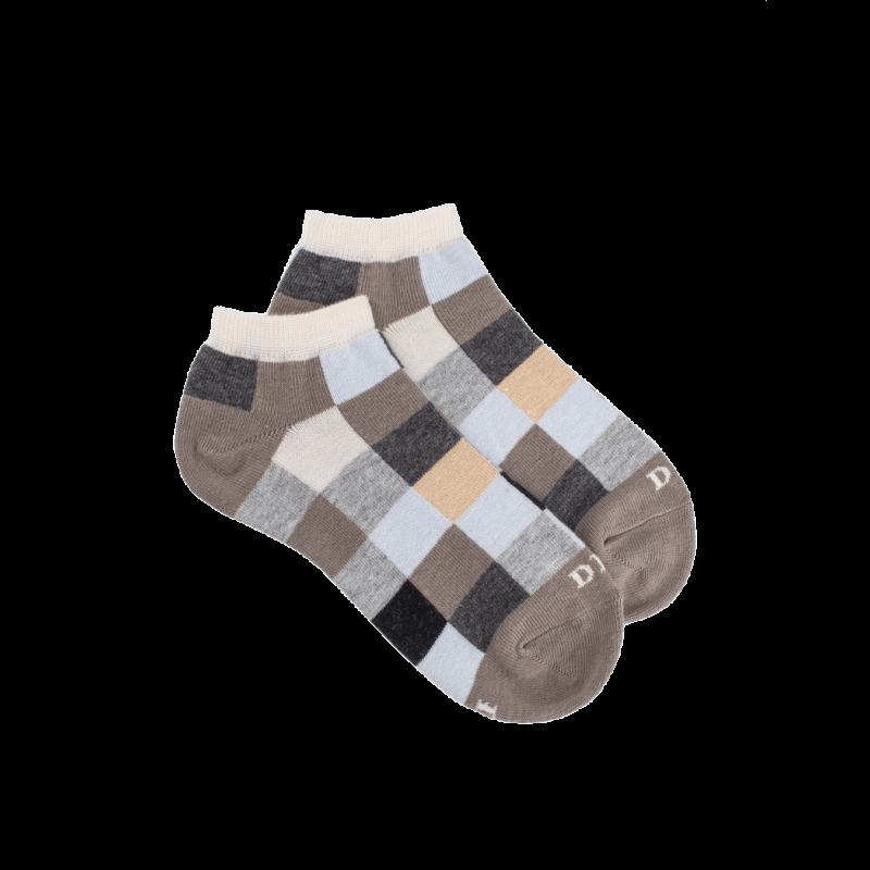 doré doré Socquettes enfant à carreaux en coton - Gris & Écru