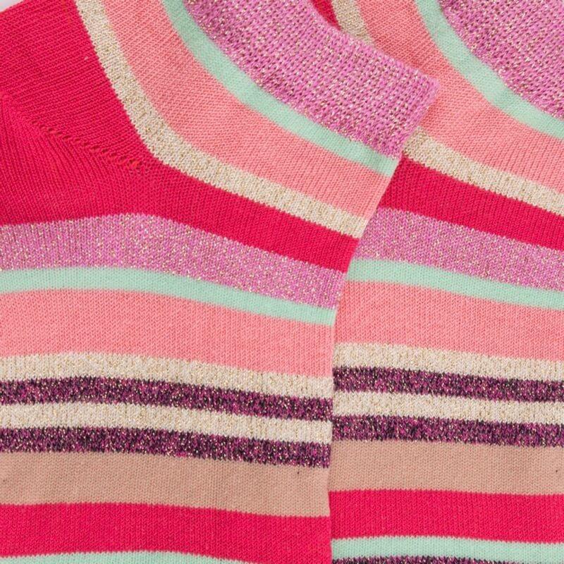 Doré Doré Socquettes Enfant à Rayures En Coton Avec Effet Brillant - Rouge Cerise & Rose Pétale