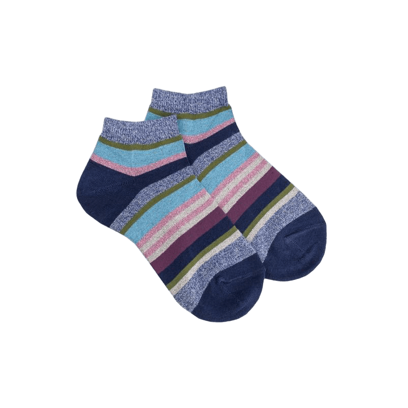 doré doré Socquettes enfant à rayures en coton avec effet brillant - Bleu Voilier & Bleu Croisette