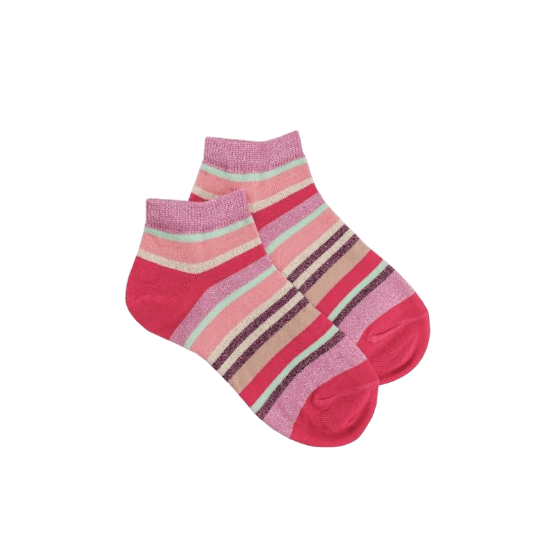 Doré Doré Socquettes Enfant à Rayures En Coton Avec Effet Brillant - Rouge Cerise & Rose Pétale