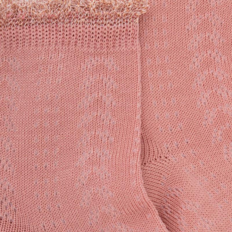 Doré Doré Socquettes Enfant Ajourées En Fil D'Écosse Avec Bord-côte Contrasté Effet Brillant - Rose Praline