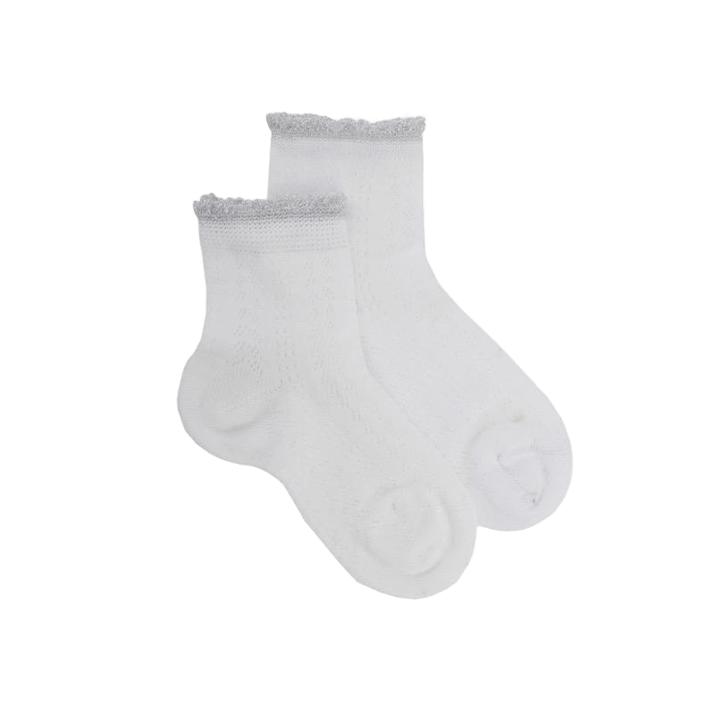 doré doré Socquettes enfant ajourées en fil d'Ecosse avec bord-côte contrasté effet lurex - Col: blanc