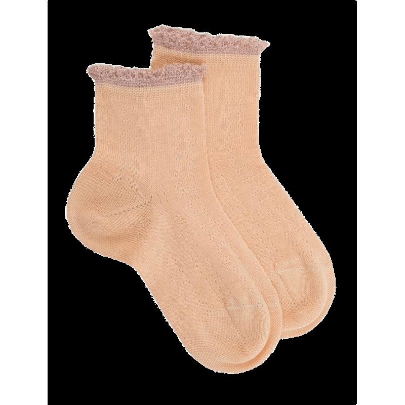 doré doré Socquettes enfant ajourées en fil d'Ecosse avec bord-côte contrasté effet lurex - Saumon