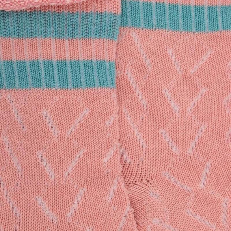 Doré Doré Socquettes Enfant Ajourées En Fil D'Écosse Avec Rayures En Contrasté Sur Bord-côte - Rose Praline & Vert Plantain