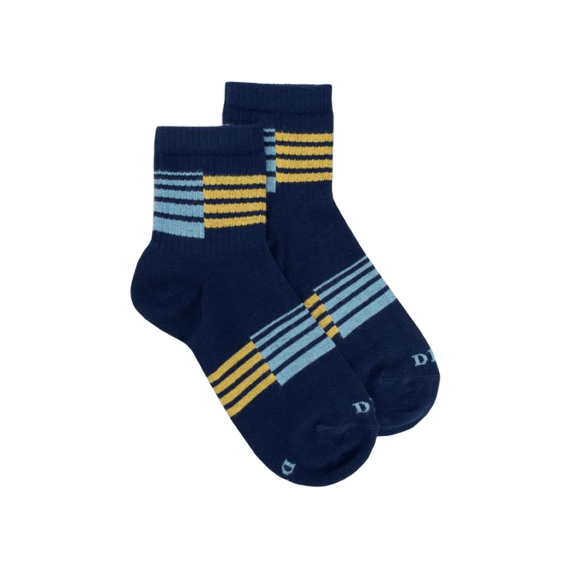 doré doré Socquettes enfant en coton à motifs rayures sportives - Bleu marine