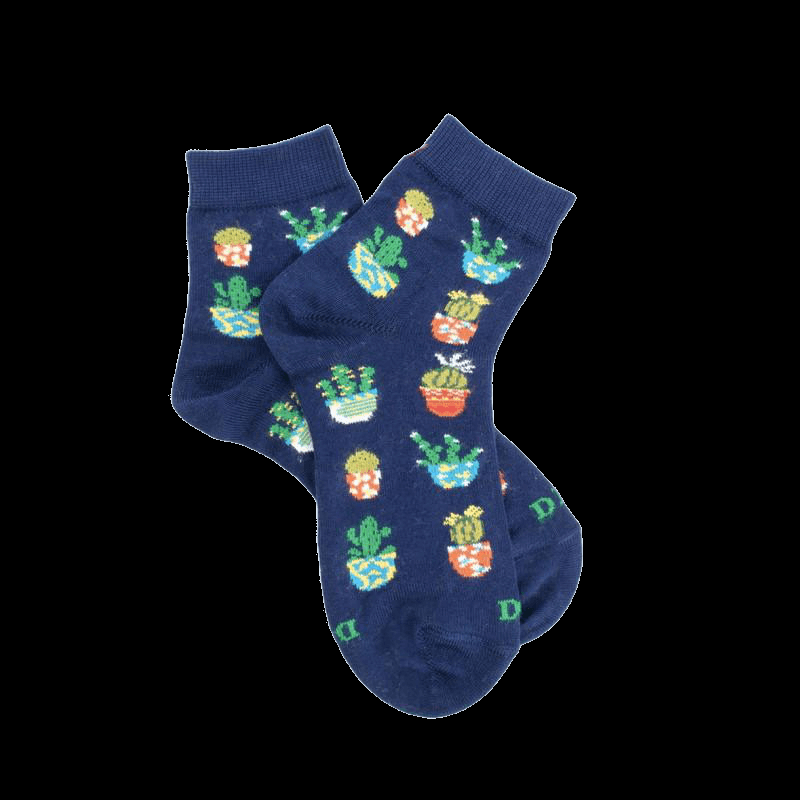 doré doré Socquettes enfant en coton doux motif cactus - Fond bleu