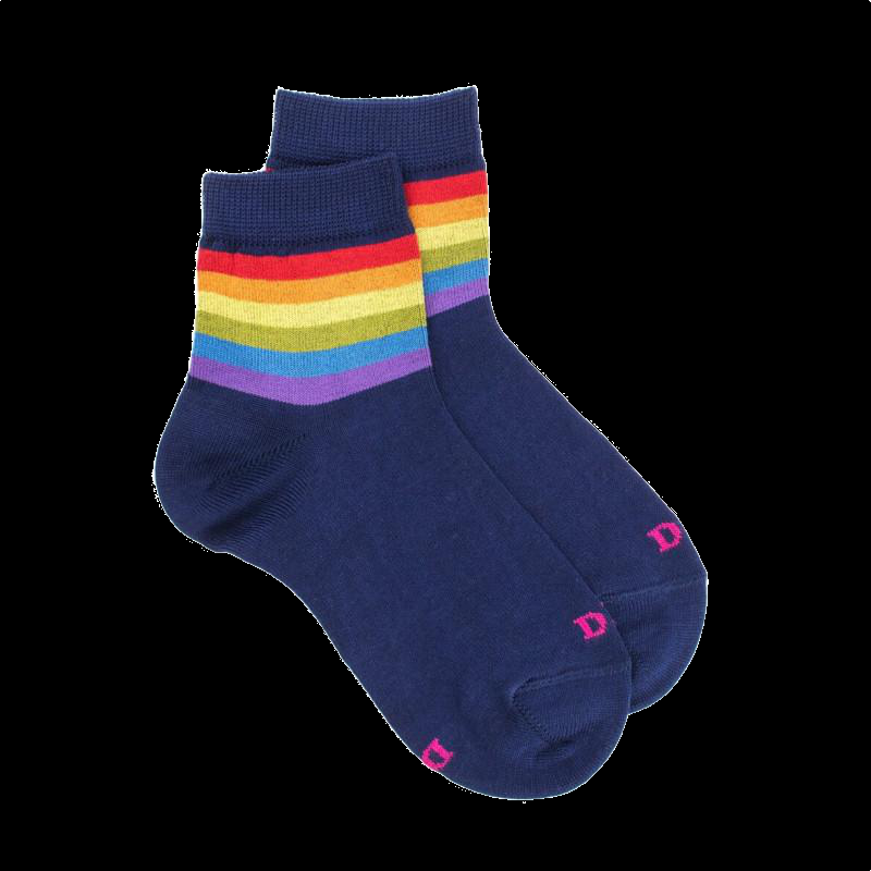 doré doré Socquettes enfant en fil d"écosse Arc en Ciel - Bleu marine