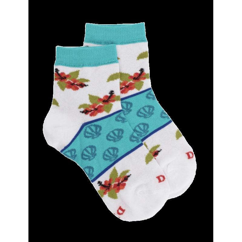 doré doré Socquettes enfant en fil d'écosse Coquillage et Hibiscus