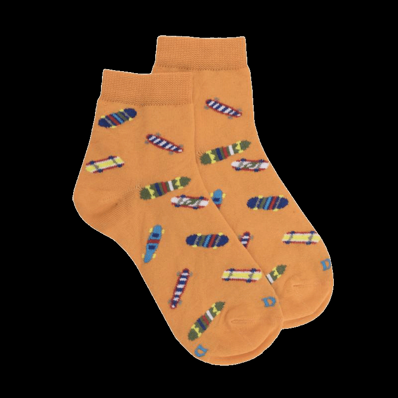doré doré Socquettes enfant en fil d'écosse et motif Skateboard - Orange