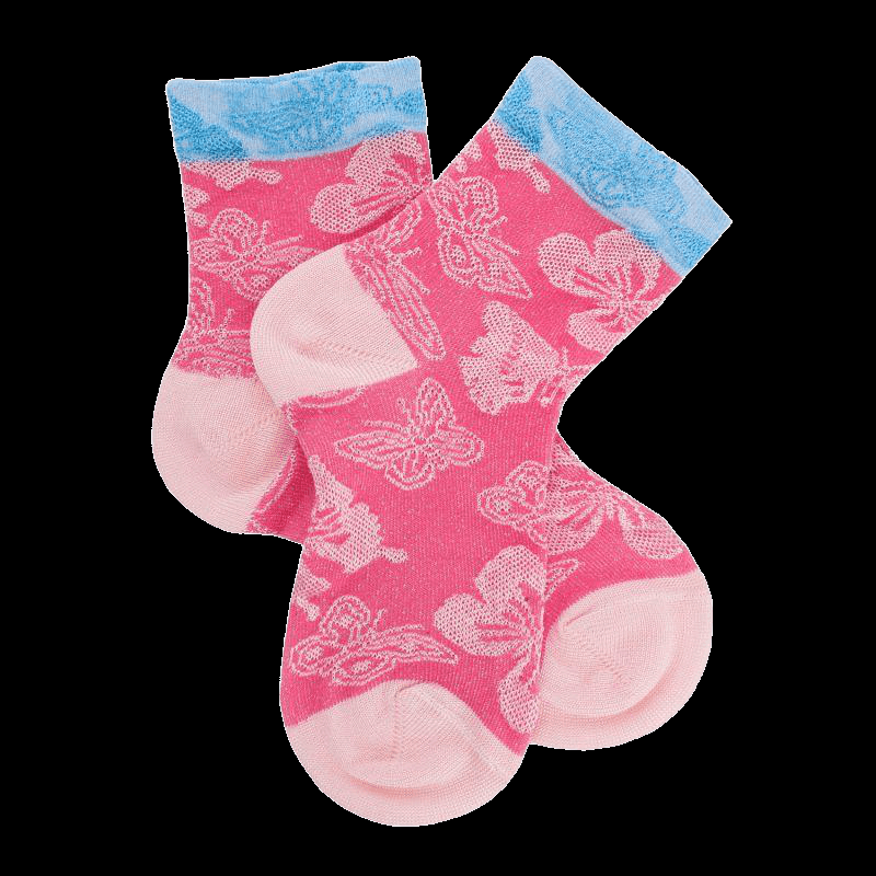 doré doré Socquettes fantaisie avec motifs papillon - Rose et bleu