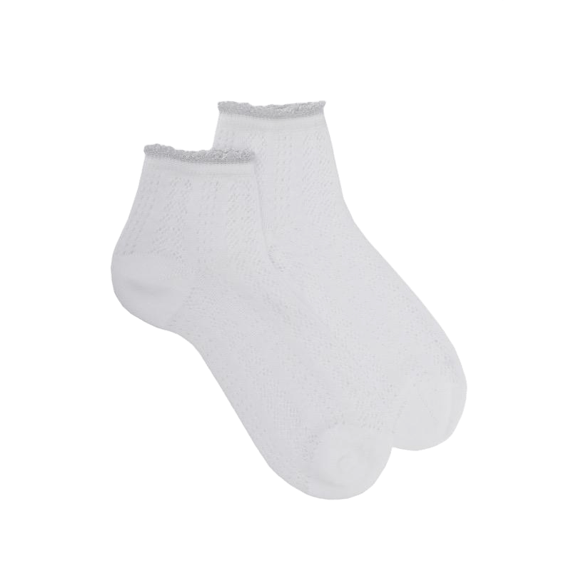 doré doré Socquettes femme ajourée avec bord lurex - Blanc