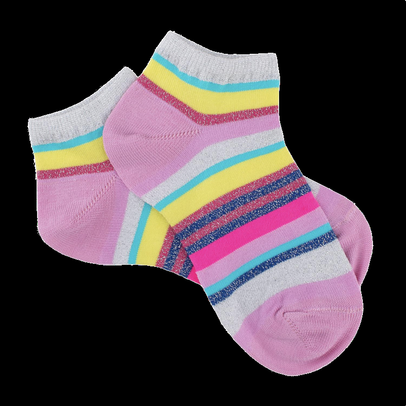 doré doré Socquettes fille en fil d'écosse - multicolore brillant fond rose
