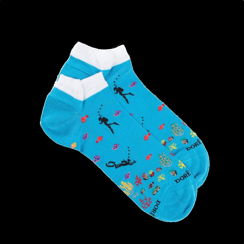 doré doré Socquettes homme en coton sur le thème marin - Bleu