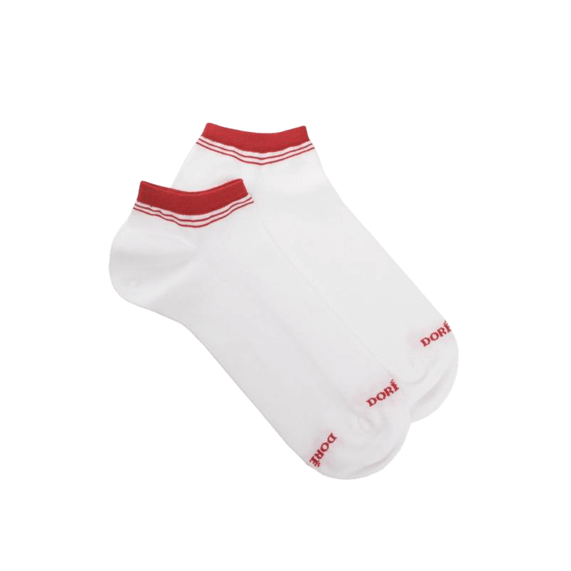doré doré Socquettes homme et fines en coton égyptien avec rayures sur bord - Blanc & Rouge Ponceau