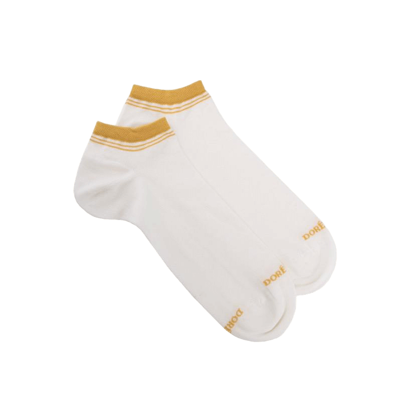 doré doré Socquettes homme et fines en coton égyptien avec rayures sur bord - Blanc Givre & Jaune moutarde