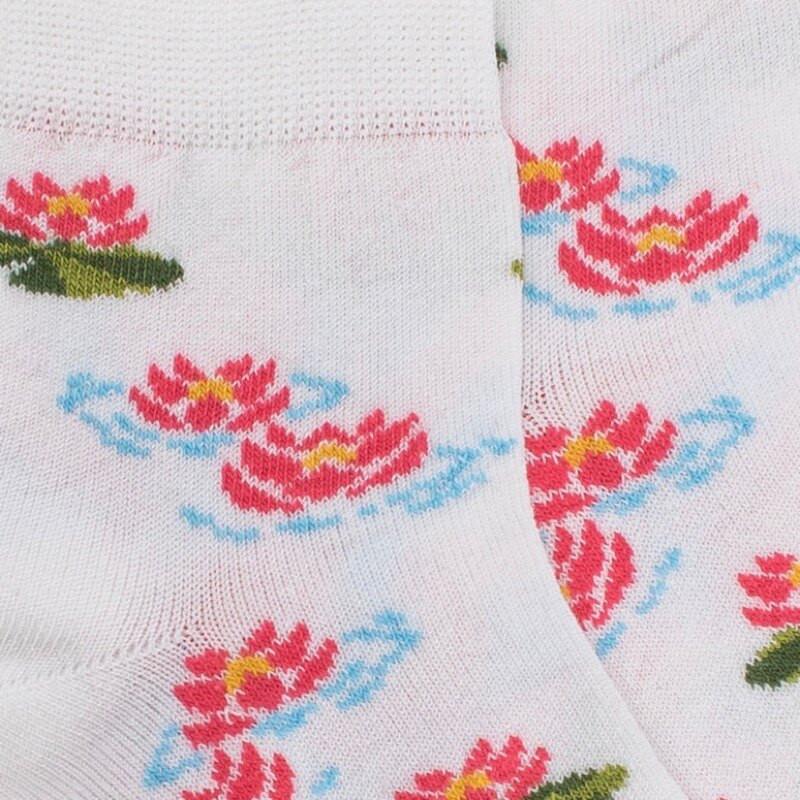 Doré Doré Socquettes Pour Enfants En Fil D'Ecosse à Motifs De Nénuphars - Blanc