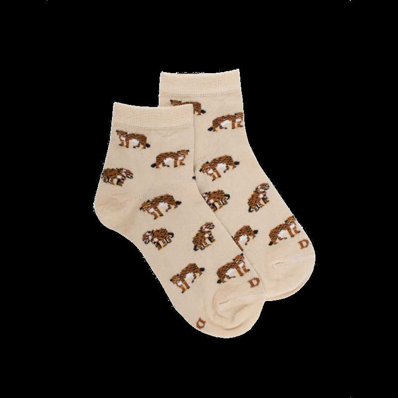 doré doré Socquettes pour enfants en fil d'Ecosse à motifs de jaguar - Beige Lin