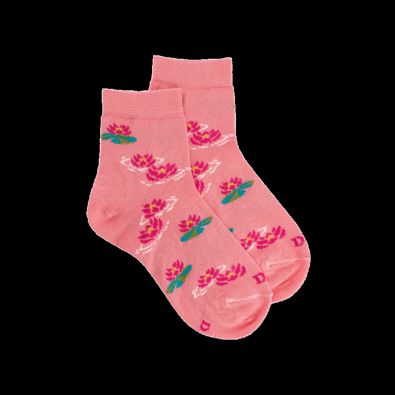 doré doré Socquettes pour enfants en fil d'Ecosse à motifs de nénuphars - Rosa Géranium