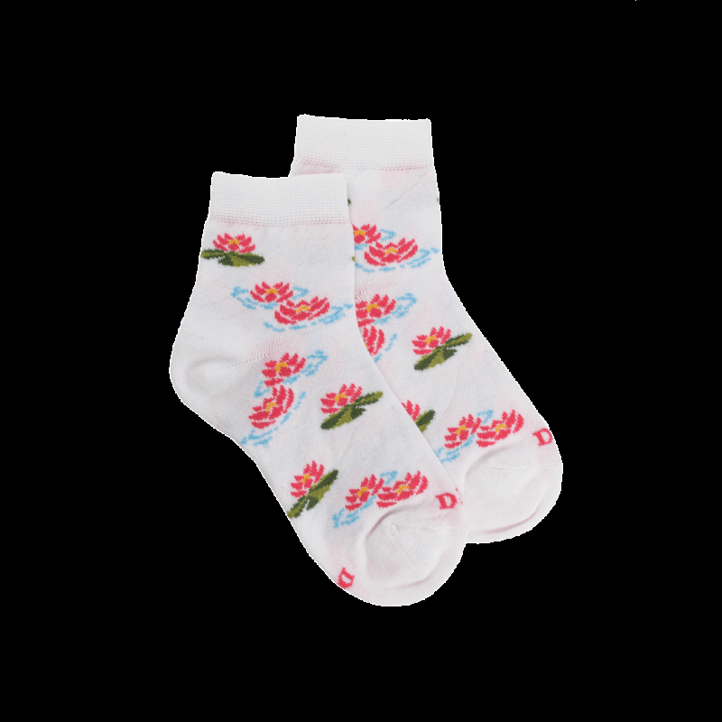 doré doré Socquettes pour enfants en fil d'Ecosse à motifs de nénuphars - Blanc