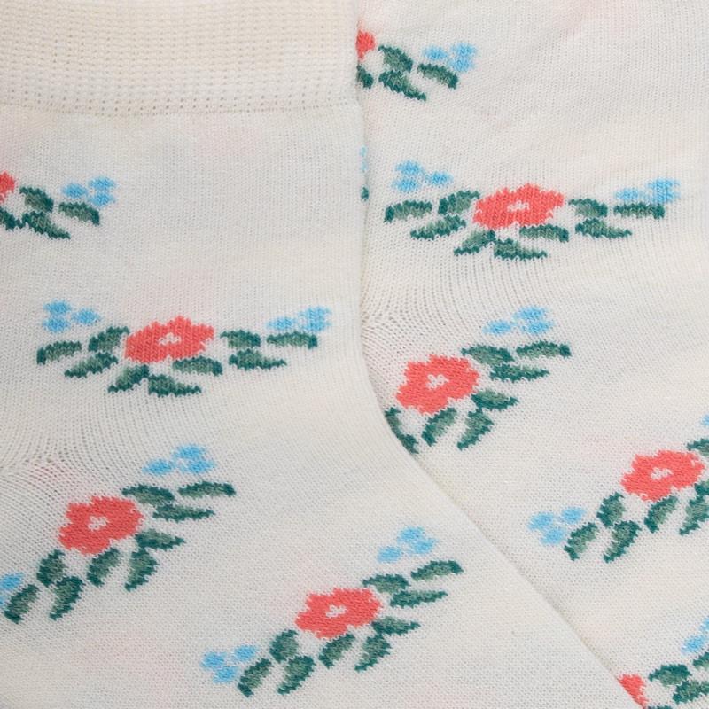 Doré Doré Socquettes Pour Enfants En Fil D'Ecosse à Motifs Floraux - Écru