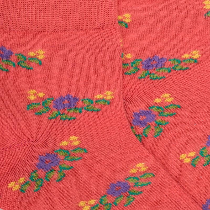 Doré Doré Socquettes Pour Enfants En Fil D'Ecosse à Motifs Floraux - Saumon