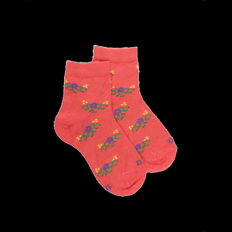 doré doré Socquettes pour enfants en fil d'Ecosse à motifs floraux - Saumon