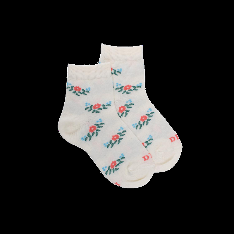 doré doré Socquettes pour enfants en fil d'Ecosse à motifs floraux - Écru