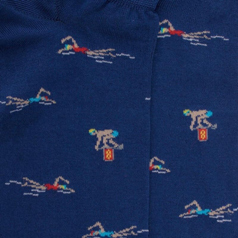Doré Doré Socquettes Pour Hommes En Fil D'Ecosse à Motifs De Natation - Bleu Voilier
