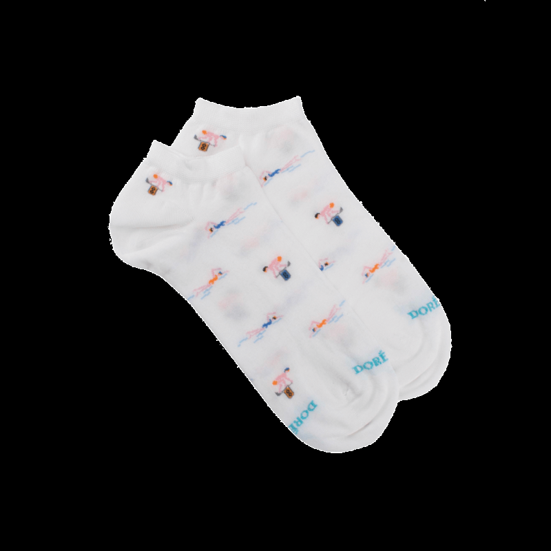 doré doré Socquettes pour hommes en fil d'Ecosse à motifs de natation - Blanc