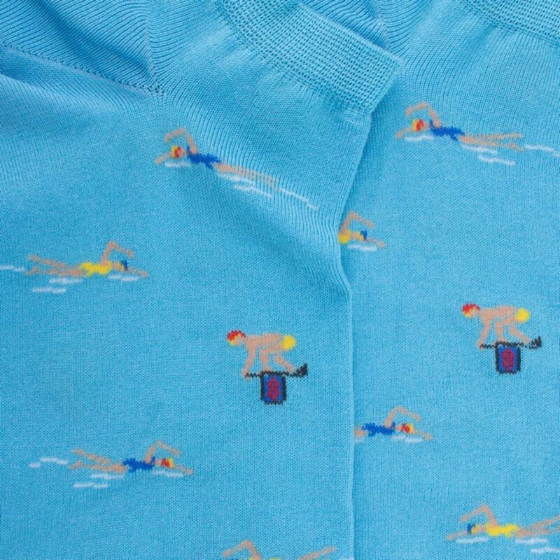 Doré Doré Socquettes Pour Hommes En Fil D'Ecosse à Motifs De Natation - Bleu Pirogue