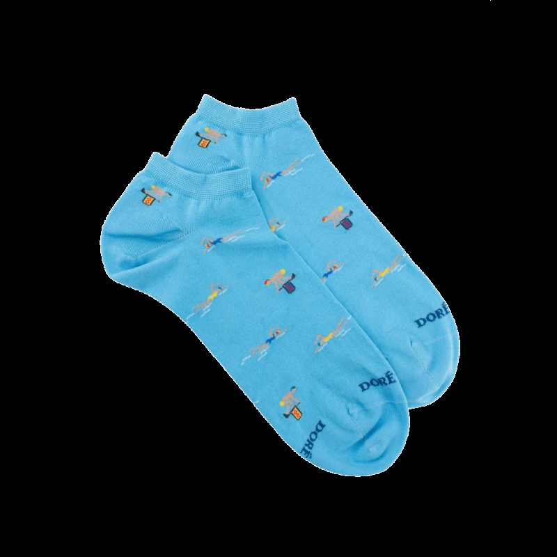 doré doré Socquettes pour hommes en fil d'Ecosse à motifs de natation - Bleu Pirogue