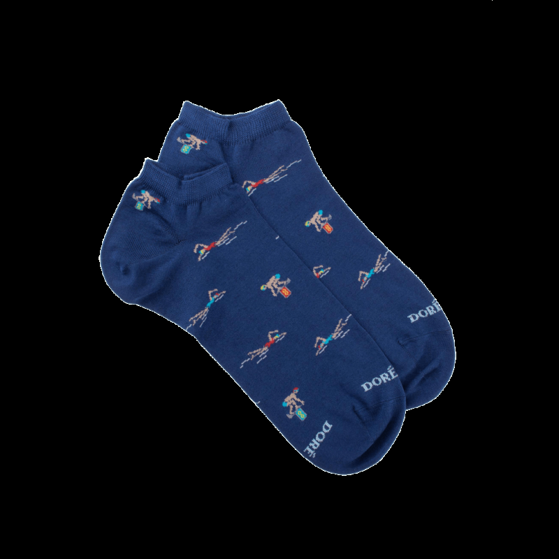 doré doré Socquettes pour hommes en fil d'Ecosse à motifs de natation - Bleu Voilier