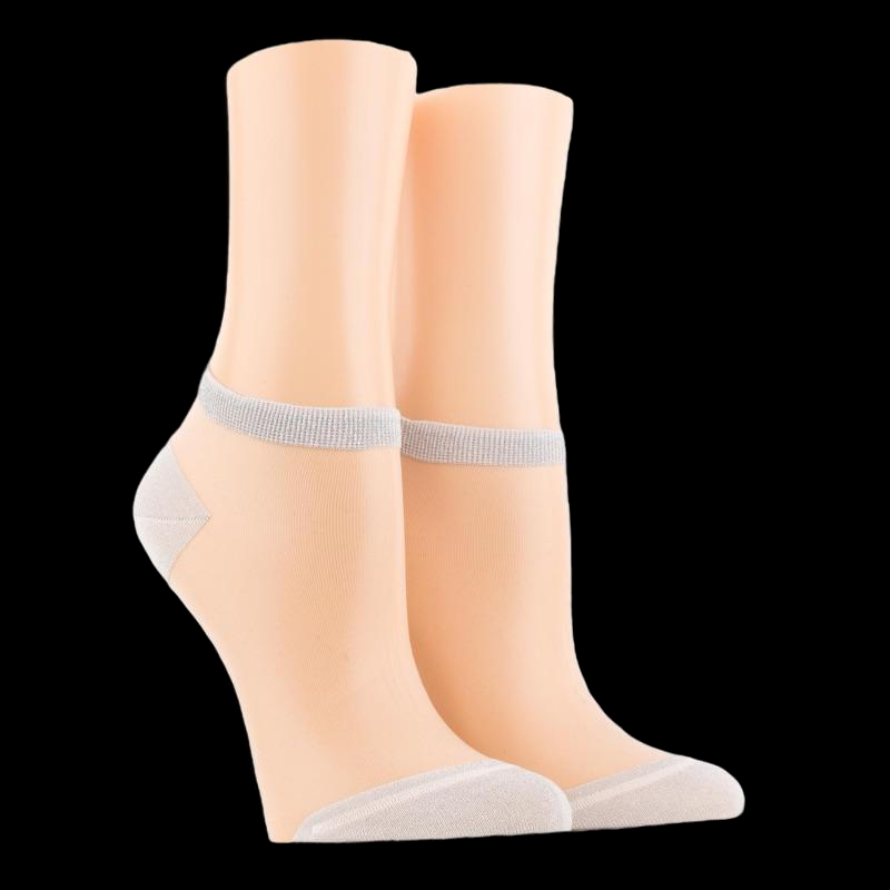 Doré Doré Socquettes Transparentes Avec Pointes Et Talons Brillants Lurex - Blanc Et Argent