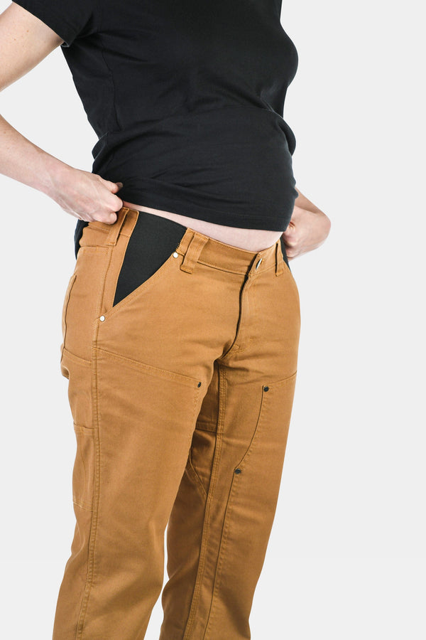 Dovetail Workwear Anna Maternity Work Pants In Saddle Brown Stretch Canvas