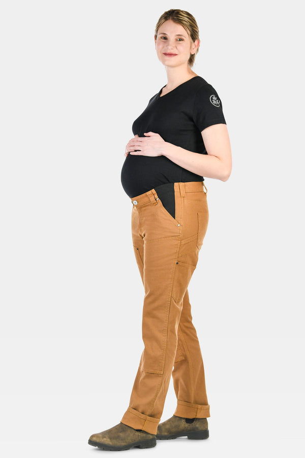 dovetail workwear Anna Maternity Work Pants in Saddle Brown Stretch Canvas