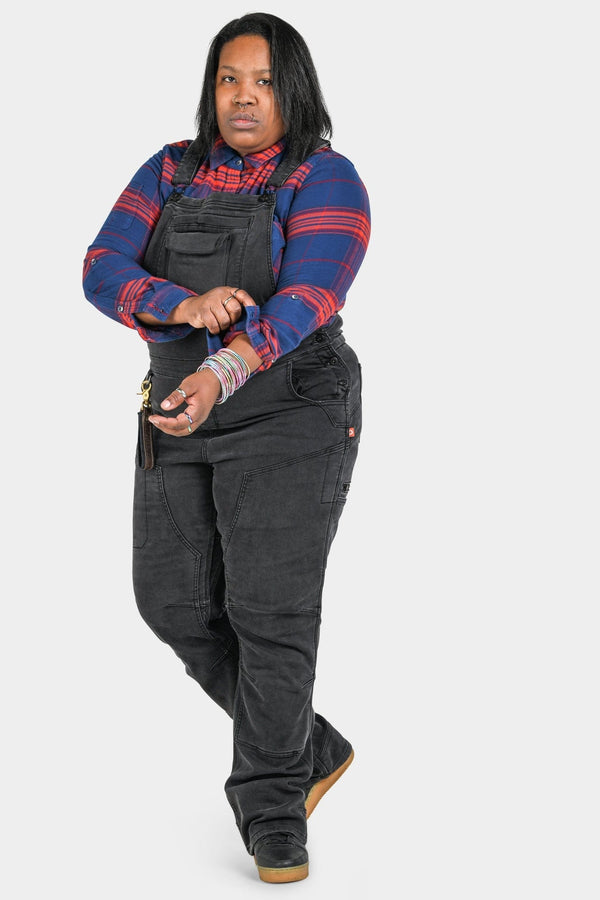 Dovetail Workwear Freshley Drop Seat Overalls In Black Stretch Thermal Denim