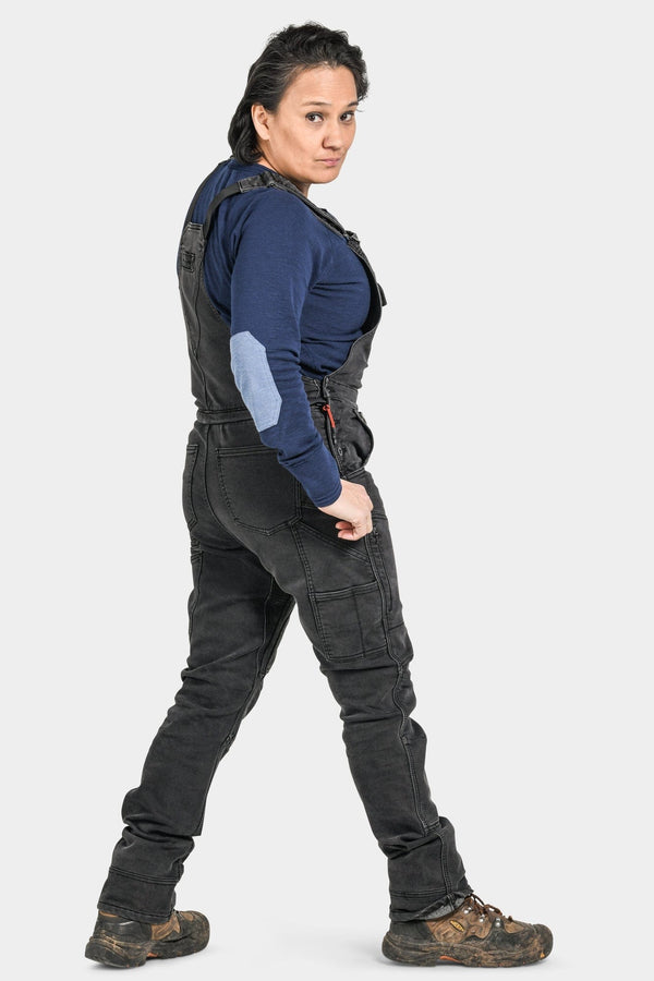 dovetail workwear Freshley Drop Seat Overalls in Black Stretch Thermal Denim