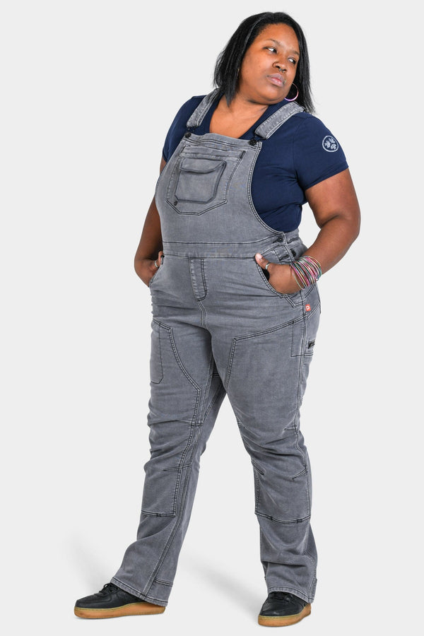Dovetail Workwear Freshley Drop Seat Overalls In Grey Stretch Thermal Denim