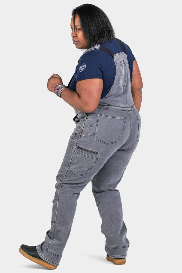 Dovetail Workwear Freshley Drop Seat Overalls In Grey Stretch Thermal Denim