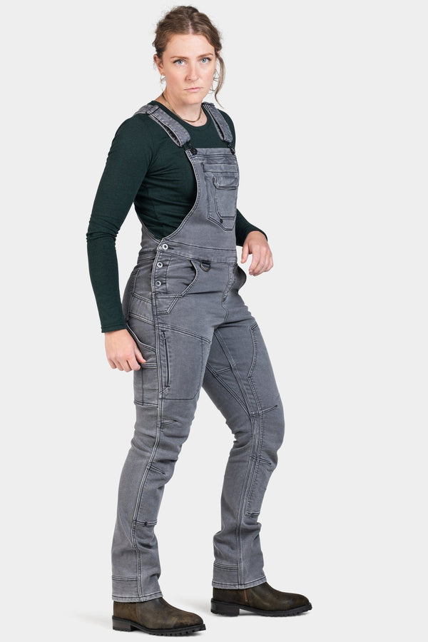 dovetail workwear Freshley Drop Seat Overalls in Grey Stretch Thermal Denim