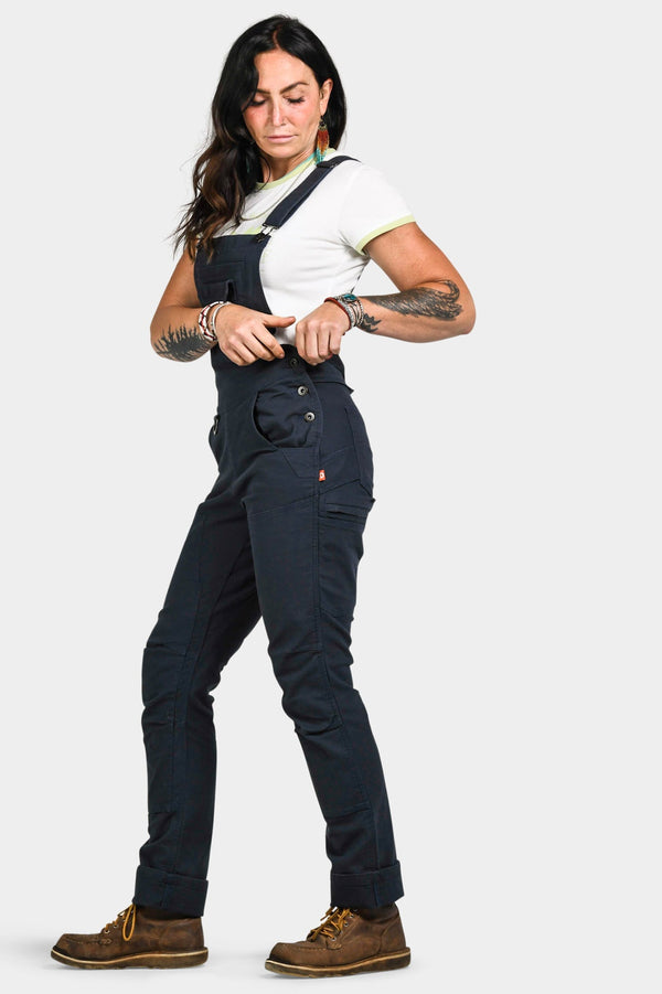Dovetail Workwear Freshley Drop Seat Overalls In Navy Canvas