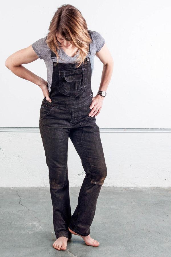 Dovetail Workwear Freshley Overalls In Heathered Black Denim