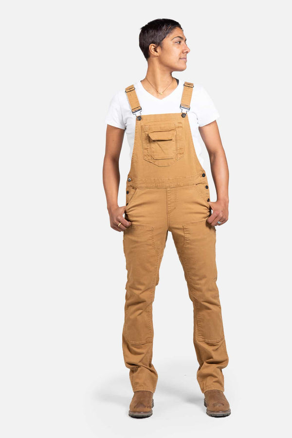 dovetail workwear Freshley Overalls in Saddle Brown Canvas