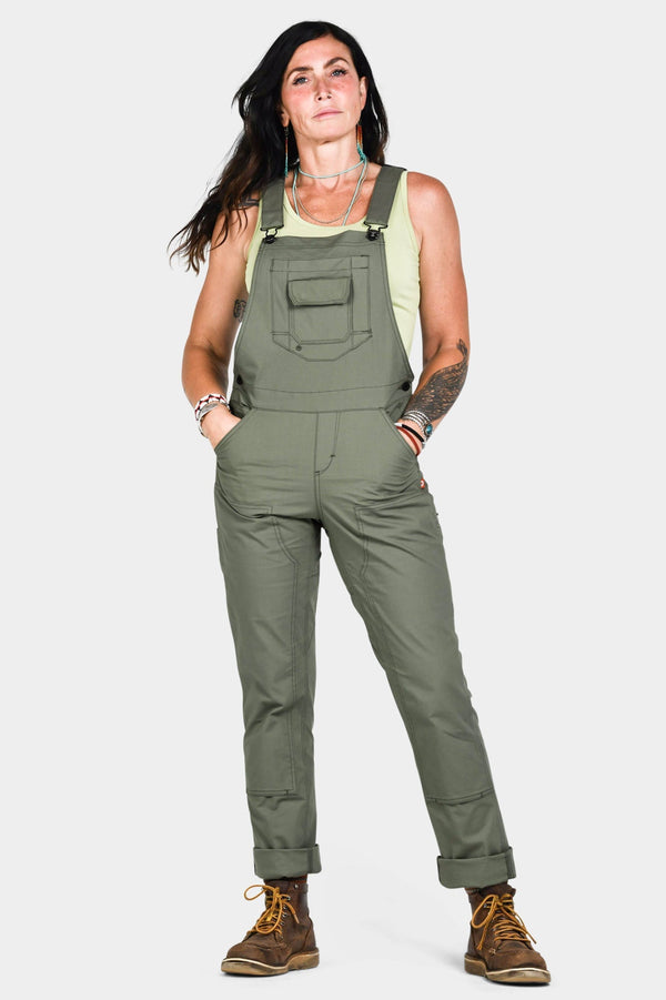 dovetail workwear Freshley Overalls in Ultra Light Lichen Green Ripstop