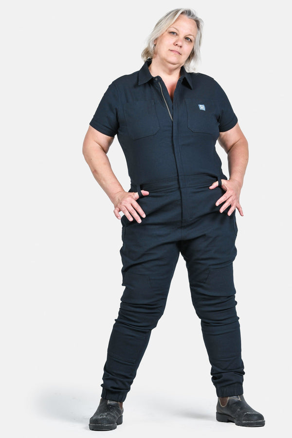 Dovetail Workwear Hadley Short Sleeve Coveralls In Sulfur Navy