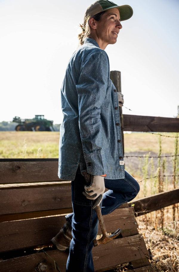 Dovetail Workwear John Deere X Dovetail Workwear Cultivator Work Shirt In Indigo Blue Dobby